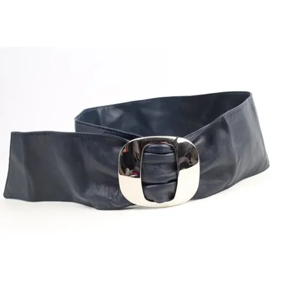 Giorgio Armani Navy Soft Leather Wide Waist Belt Size 40  display picture 1